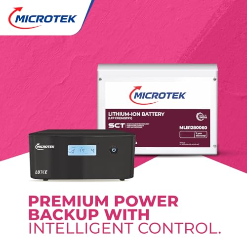 Image of Microtek Luxe NEW 1200 12V Pure Sine Wave Inverter 950VA /760W + 12.8V 100Ah LiFePO4 Lithium Battery with BMS | 4000+ Cycles | Fast Charging Power Backup Combo