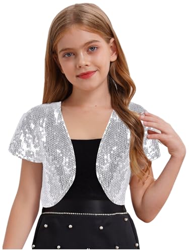 Kids Sequin Short Sleeve Bolero Open Front Cardigan Shrug Outerwear Dress Cover up3