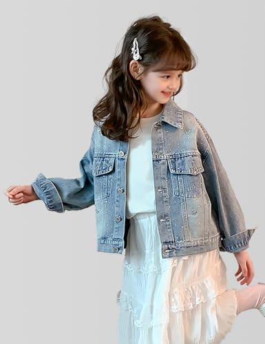 5-14Years Girls Denim Jacket Classic Outerwear Kids Loose Button Down Jeans Jackets Long Sleeve Coat Casual4
