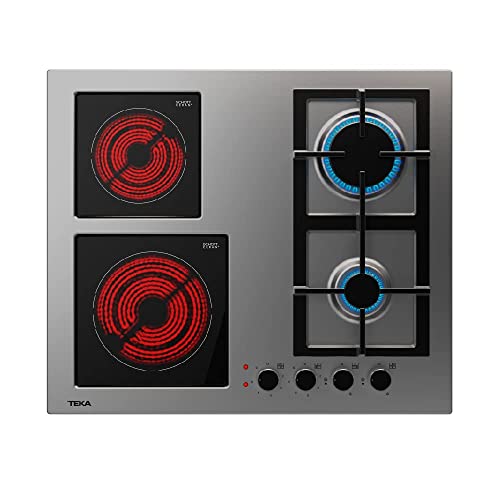 Teka EFX 60.1 2G 2H AI AL – Placa Mixta 4 Zonas de CocciÃ³n (2 Fuegos de Gas Butano y 2 Fuegos VitrocerÃ¡mica), Mandos Frontales, Inyectores para Gas Natural Incluidos, Color Acero Inoxidable
