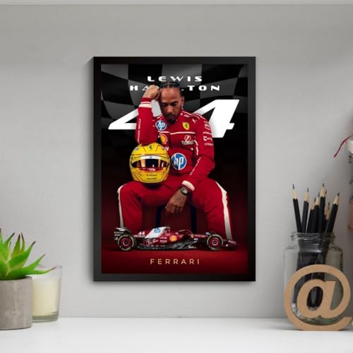 Image of Funk You Store Lewis Hamilton Poster Ferrari F1 Poster | Framed Ferrari F1 Car A4 Sized (31 x 23 cm) | Lewis Hamilton Posters | Ferrari Car Frame for Wall, Formula 1 Frames | Formula 1 Frame (F 023)