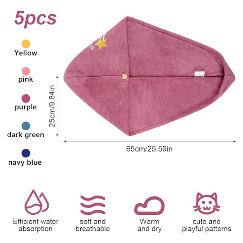 Dhisperares 5 Stück Haarhandtuch, Turban Handtuch mit Knopf, Super Saugfähig Handtuch Turban Damen Mädchen, Korallenfleece Im Twist-Stil Haare für Langes, Kurzes, Lockiges und Glattes Haar