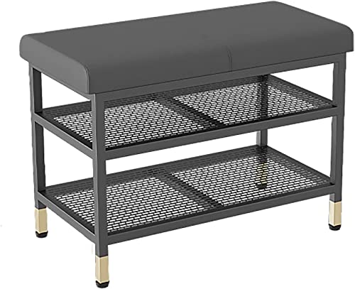 Banc à chaussures d'entrée meuble de rangement en métal à 2 niveaux style nordique