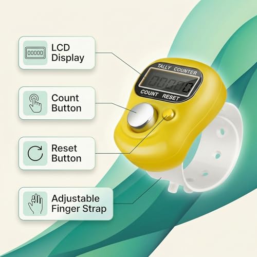 Image of Digital Tally Counter for Chanting Mantra - Mini Hand Finger Ring LCD Display Counting Machine for Japa Mala, Meditation, Prayer & Tasbeeh - Adjustable Strap, Reset Button (Pack of 7)
