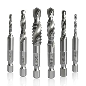 6 Stück Kombi-Bit Bohrer und Gewindeschneider Set M3 M4 M5 M6 M8 M10 Spiralgewindebohrer mit Rostschutzbeschichtung Bohrer mit Sechskantschaft für Metall Holz Kunststoff