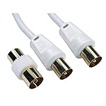 ALIDA SYSTEMS - 1m Aerial Coaxial Cable with Gold-Plated Connectors, Male to Male RF Coax Lead with Female Adapter Coupler for Freeview, Freesat, Sky, Virgin, BT, You View, Satellite TV - White