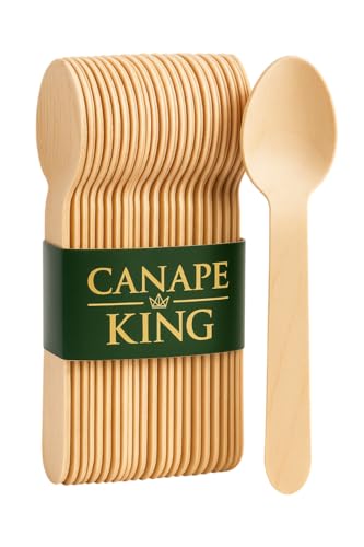 CANAPE KING Disposable Wooden Spoon - 100Pcs Natural Biodegradable Palm Leaf Cutlery Ice Cream Dessert Spoon (16 cm) - for Birthday Wedding Parties Dinner Catering