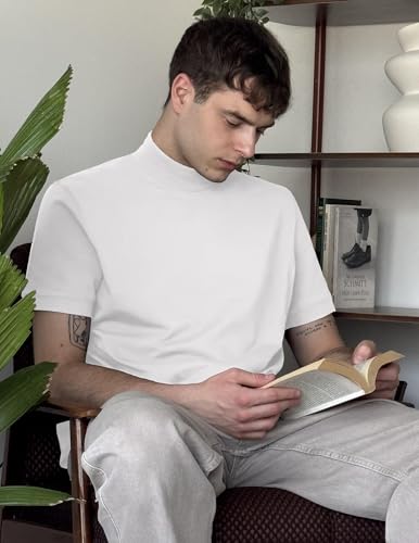 Image of COOFANDY Mens Mock Turtleneck Shirts Casual Premium Cotton Short Sleeve Shirt Basic Half Neck T-Shirts