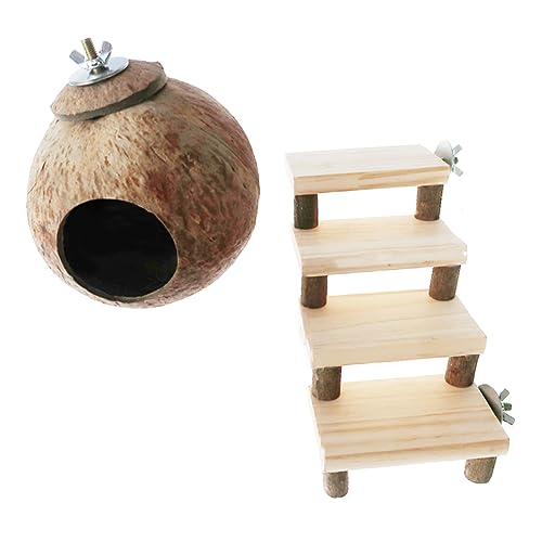 GANAZONO 2個 ハムスター家具 ハムスターハウスのおもちゃ シェル ココナッツ おもちゃ ために 隠れ家 hamster toys 天然のヤシ殻の巣 ハムスターの寝ている巣 木製