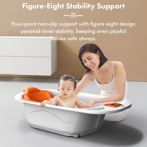 Image of StarAndDaisy Baby Bath tub for 0 to 5 Years with Temperature Sensor /Bath tub for Kids 0-3 Years for Kids with Anti-Slip Legs /Bath tub for Baby with Baby Bather Without Wheel(White-Orange)