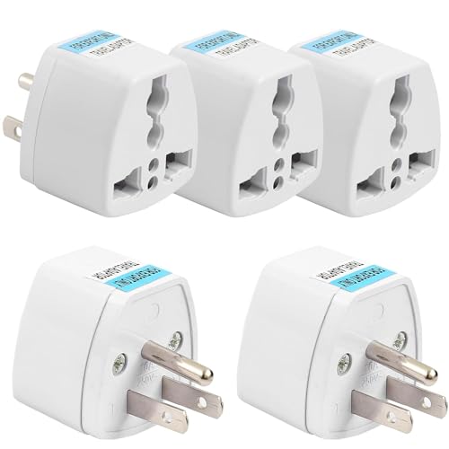 Image of Ocko Universal Type B USA Conversion Adapter Plug | 3 Pin Converter Socket | Indian to Universal Adapter | USA, Canada, Brazil to India | Suitable for Laptop, Camera, Charger (Pack of 5, White)