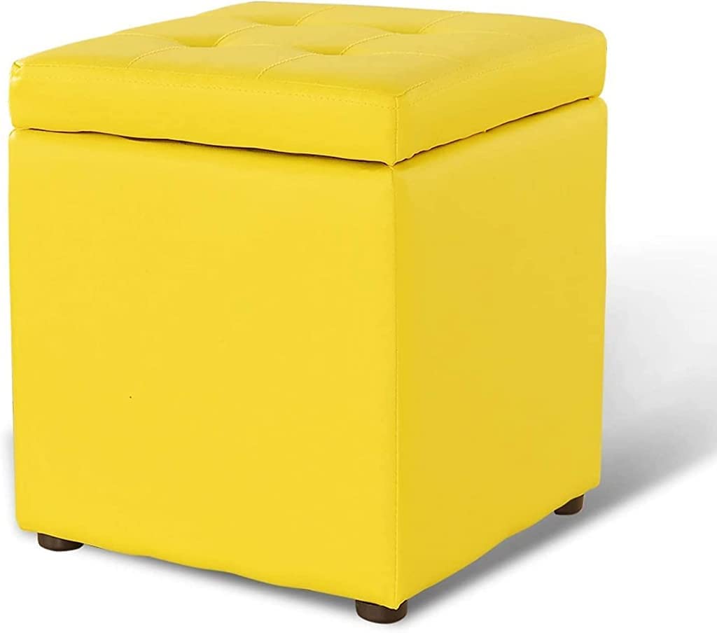 Repose-Pieds Rembourré en Similicuir Jaune au Design Ottoman Élégant