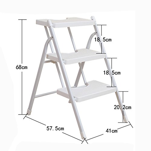 Tabouret échelle pliable à 3 marches blanc en design chevrons compact