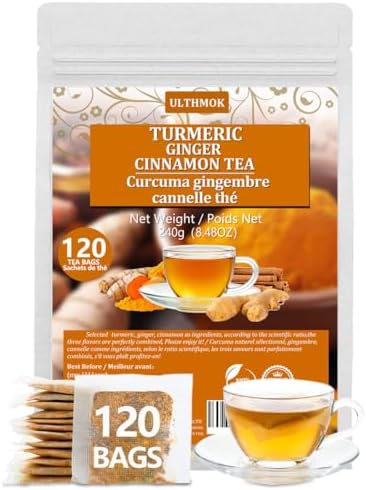 Premium 120 Turmeric, Ginger, Cinnamon Tea Bags, 100% Pure & No A...