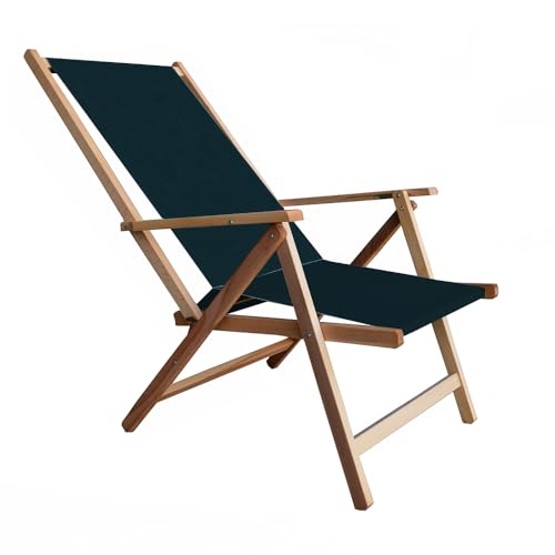 Liberoshopping Chaise longue en bois et toile refermable pour utilisation camping piscine jardin inclinable en 2 positions (bleu)