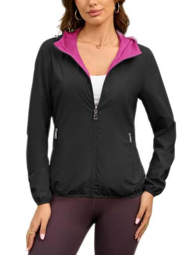 Womens Reversible Rain Jacket Lightweight Waterproof Windbreaker Jacket Outdoor Active Portable Raincoat