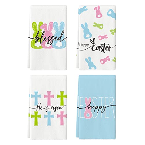 Artoid Mode Green Pink Blue Bunny Rabbits Blessed Happy Easter Kitchen Towels Dish Towels, 18x26 Inch Seasonal Decoration Hand Towels Set of 4 Artoid Mode Green Pink Blue Bunny Rabbits Blessed Happy Easter Kitchen Towels Dish Towels, 18x26 Inch Seasonal Decoration Hand Towels Set of 4