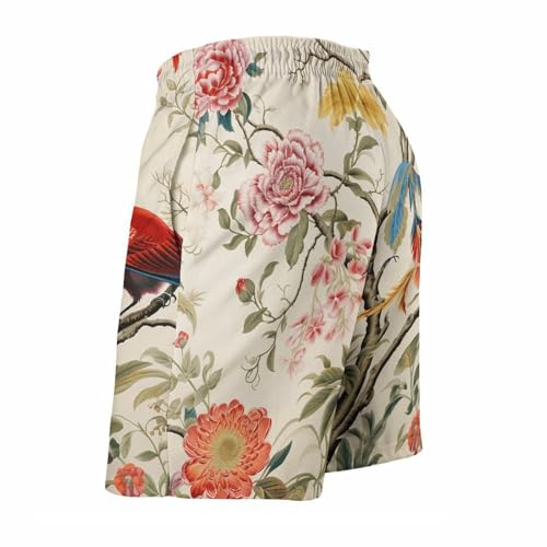 Mens Swim Trunks with Mesh Lining Flowers and Birds Beach Shorts Quick Dry Drawstring Board Shorts with Pocket4