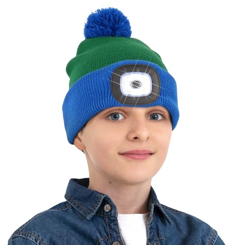 Chapeau avec lumière pour enfants MELASA bonnet d'hiver pompon pour garçon et fille