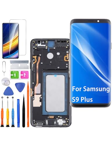 HLYGZX Pantalla de Repuesto para Samsung Galaxy S9+ S9 Plus LCD TFT G965F, G965U G965, Kit de Piezas de reparación (Negro con Marco, sin Huellas Dactilares, sin Pantalla Curvada)
