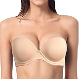 YBCG Push up Strapless Convertible Thick Padded Underwire Supportive Bra for Women's Wedding 34B Nud
