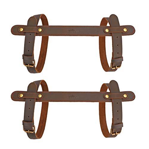 TOURBON 2pcs Leather Picnic Blanket Carry Strap for Camping Festivals Motorcycle Bedroll Straps Brown, 33*3cm