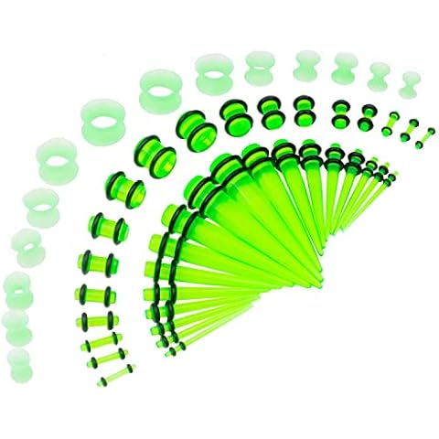 CABBE KALLO 50-Piece Ear Stretching Kit with Acrylic Tapers, Plugs, and Silicone Tunnels - Body Piercing Jewelry for Ear Gauges - Stretching and Gauging Set for Tapers, Plugs, and Gauges,Green Cover