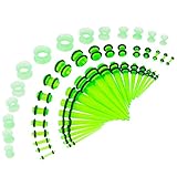 CABBE KALLO 50-Piece Ear Stretching Kit with Acrylic Tapers, Plugs, and Silicone Tunnels - Body Piercing Jewelry for Ear Gauges - Stretching and Gauging Set for Tapers, Plugs, and Gauges,Green
