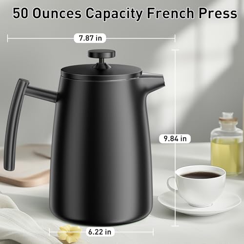 Secura 50oz French Press Coffee Maker – 304 Stainless Steel, Insulated Coffee Press with Extra Filter, Black by Secura - Image 6