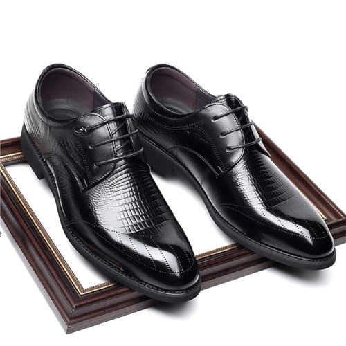 Men's Lace up Derby Leather Dress Shoes Crocodile Pattern Durable Slip Resistant Breathable Comfortable Office Work Footwear3