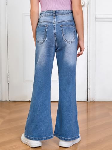 WDIRARA Girl's Floral Print Denim Zipper Fly Pants Button Flared Jeans with Pockets2