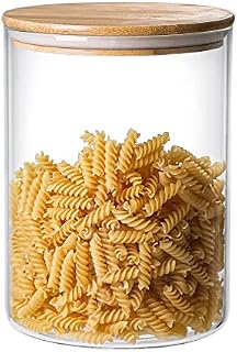 INCETUE 3000ML / 100 FL Oz Glass Storage Jar with Wood Lid, Stackable Clear Cylinder Bottle Canister Pantry Jar with Air Tight Bamboo Lid for Food, Coffee, Flour, Sugar, Spaghetti, Herb, Cookie, Tea