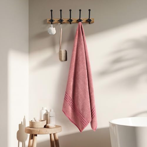 Image of haus & kinder 100% Cotton Bath Towel (380 GSM) | Soft, Super Absorbent & Quick Dry | Oxford Collection | 70 x 140 cm | Apricot | Pack of 1