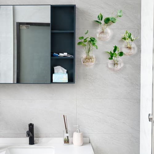 Mkono Wall Hanging Planter Propagation Station Glass Flower Vase for Hydroponics Plants, Bathroom, Home Office Living Room Decor Gift, Oblate Set of 4 - Image 6