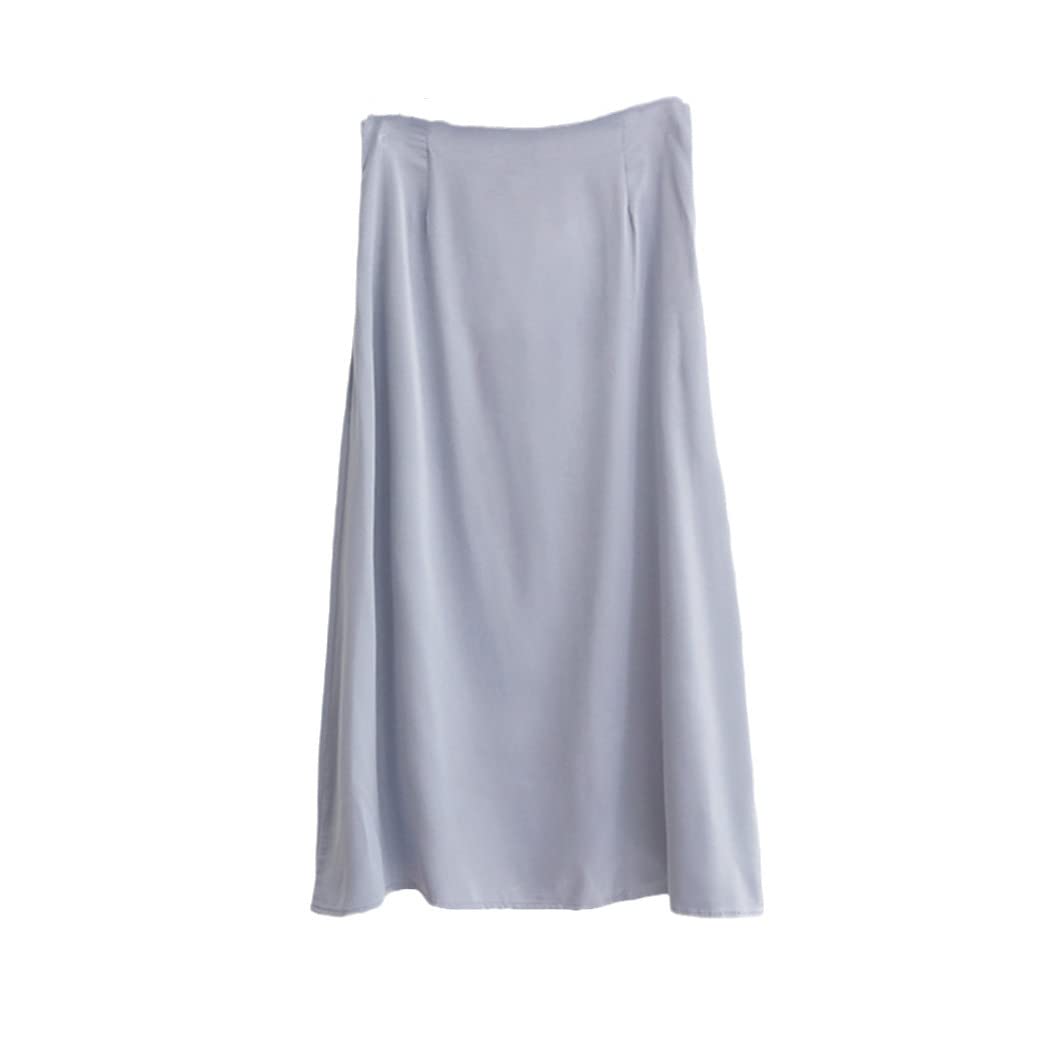 FULBHPRINT Jupe longue vintage coréenne en satin pour femme - Taille haute - Pour bureau, automne, Light Blue, 36