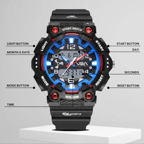 Image of V2A Nova Pro 43mm Analog Digital Sports Watch for Boys (8-14 Years) | Bolt Guard Sport Design | Alarm Stopwatch Backlight Day Date | TPU Strap | 50M Water Resistant| Gift for Boy