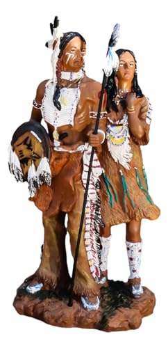Figura Decorativa Pareja Guerrera Nativa Americana 12.5 pulg