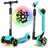 Patinete para niños de 2 a 8 años 3 LED Ruedas Ajustable 4 Posición en Altura 5 Opciones de Color 50 kg de Carga Scooter (Azul Claro)