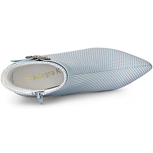 Allegra K Women's Buckle Plaid Stiletto Heels Houndstooth Blue Ankle Boots 9 M Us #TOP4