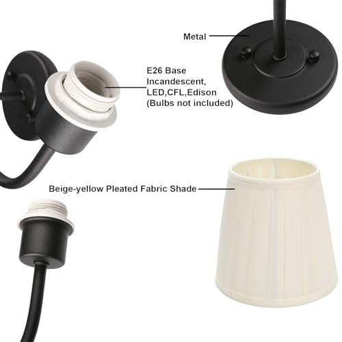 Image of Yosoan 2-Lights Indoor Linen Fabric Boho Wall Sconce, E26 Flared Funnel Fabric Shade Beige Wall Mounted Vanity Hardwired Double for Bedroom Hallway Living Room(Black)