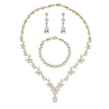 GULICX Wedding Jewelry for Bride, Gold Plated Bridal Necklace Earrings Bracelet Set with Clear Cubic Zirconia, Bridemaids Jewelry Set for Wedding, Crystal Wedding Party Jewelry Set for Women
