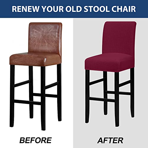 Leorate Stretch Bar Stool Cover Pub Counter Stool Chair Slipcover For Dining Room Cafe Furniture Removable Washable Dining Chair Covers Set Of 2, Burgundy #TOP6