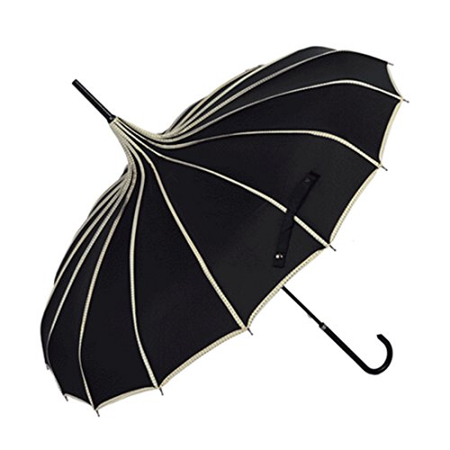 Qianle Damen Innovativ Pagode Anti-UV Sonnenschirm Mädchen Prinzessin Regenschirm Schwarz