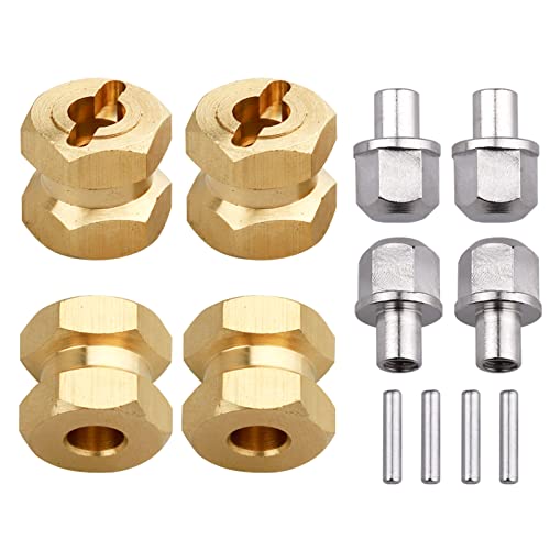 GoHobby RC Hex Hub 12mm Brass Wheels Hex Hubs Extension Hex Drive Adapter Spacers for 1/10 RC Crawler Axial SCX10 90046 D90, 4-Pack (12mm)