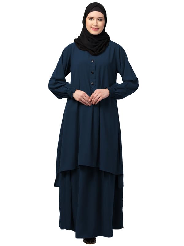 Two Pieces Abaya Dress with Elasticated Sleeves made with Nida Matte Fabric - Knee length Burqa for Women and Girls-image-38
