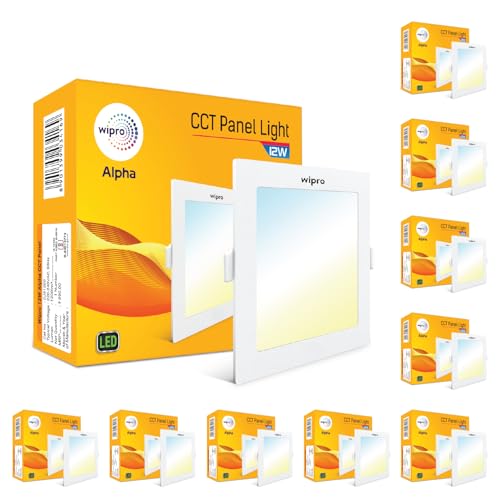 Image of wipro 12w Square LED Alpha Panel | 3 in 1 (Colour Changing)(Cool Day White /Neutral White /Warm White) | Recessed Down Light for False Ceiling | Cutout - 125mm | Pack of 10