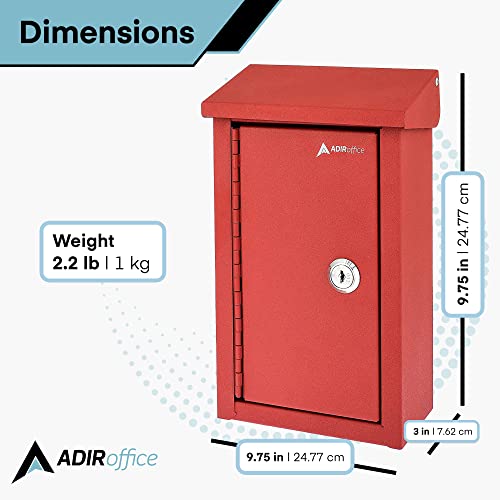 Adiroffice Outdoor Large Key Drop Box - Commercial Grade Heavy-Duty Storage Box - Safe & Secure Parcel & Packages - For Home & Business Use (Red) #TOP4