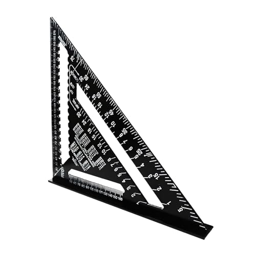 BaraRose 三角定規 木工用 丸鋸定規 直角定規 0-90度 アルミ合金 分度器 建築製図 大工道具 両面目盛り分度器 クリアスケール 読みやすい 建築製図 強くて丈夫な 測量用品 (ブラック, 300mm*300mm)