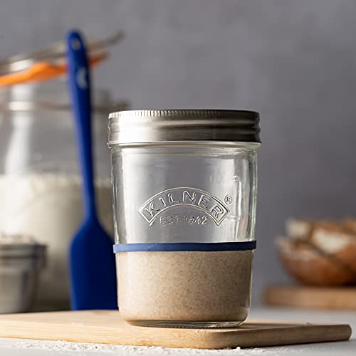 Kilner Sauerteig Starter Set 5-teilig / 350 ml / Glas mit Messbecher-Deckel, Weithals-Glas, Gummiringe & Teigschaber / selber machen von Sauerteig-Brot oder Pizzateig | Brot backen Zubehör