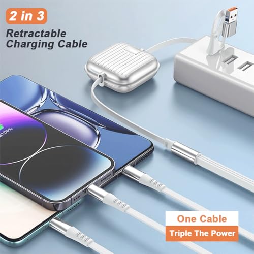 CZJDM 3 in 2 Retractable Fast Charging Cable, Multi USB Cable Charger Cord Compatible with iPhone, iPad, Samsung, Tablets, Switch and More, Silver by CZJDM - Image 6